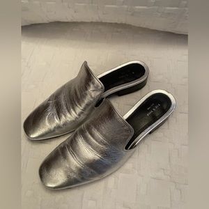 Rag & Bone Luis Silver Metallic Leather Slides Mules Slippers Size EU 37/ 6.5 US